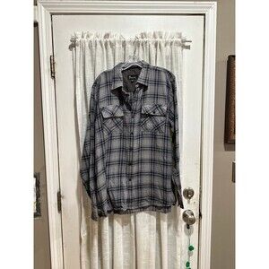 Burnside men's long-sleeve flannel shirt featuring a grey and black plaid patter